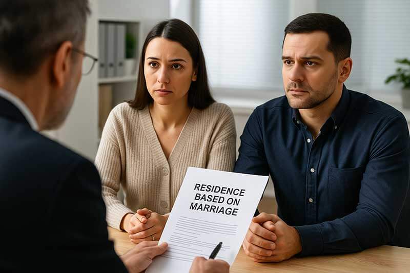 pareja contestando 65 preguntas de residencia por matrimonio