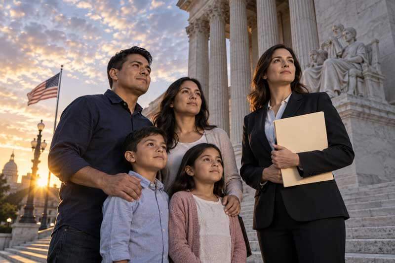 Familia hondureña con abogada ante una corte de inmigración en Estados Unidos